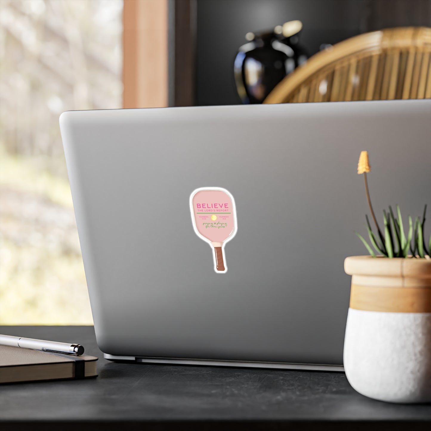 Believe The Lord's Report Ping Pong Paddle Vinyl Sticker — Inspirational Faith Decal for Ashley Jones