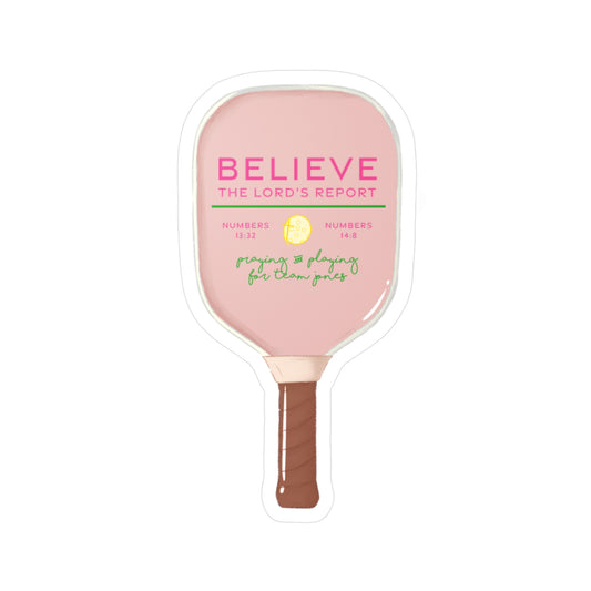 Believe The Lord's Report Ping Pong Paddle Vinyl Sticker — Inspirational Faith Decal for Ashley Jones